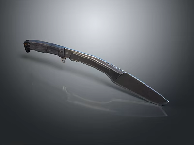 Tactical Weapon Knife With Curved Metal Blade And Dark Handle Design 3d model