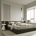 Modern Bedroom Interior Design With Large Bed Nightstand And Window Blinds 3d model