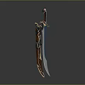 Ornate Fantasy Sword With Elaborate Hilt Decorative Red Gold Accents And Blue Blade