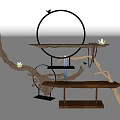 Ornament Decor Combination With Black Ring Wooden Shelf Metal Stand Bird Decoration Chains