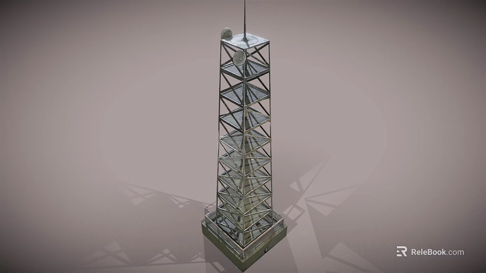 Tall Metal Communication Tower With Steel Frame Antenna And Multiple Platforms 3d model 