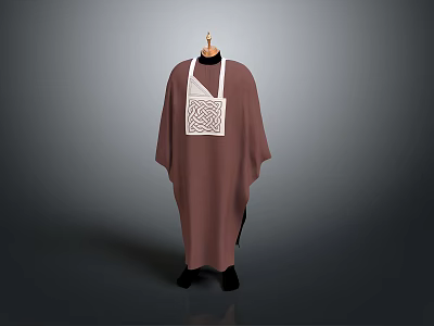 Man Wearing Brown Cloak With White Geometric Pattern On Gray Background 3d model