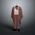 Man Wearing Brown Cloak With White Geometric Pattern On Gray Background