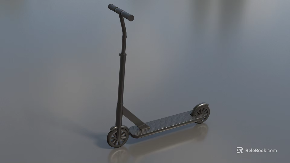 Black Two Wheeled Scooter With Handlebar And Flat Deck Design 3d model 