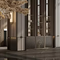 Luxury New Chinese Style Sales Office Lobby With Art Hanging Sculpture And Polished Marble Flooring