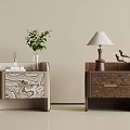 Elegant Luxury Bedside Nightstands With Unique Textured Drawers For Modern Warm Bedroom Interior Decoration