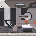 Modern KTV Lounge Interior With Neon Lights Large TV Screen Comfortable Sofa And Bar Counter 3d model