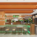 Modern Restaurant Interior With Beef Rice Noodle Bar Counter High Stools And Green Plants
