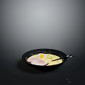Ramen Bowl With Soft Boiled Egg Ham Slices Noodles In Black Bowl On Grey Background