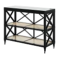 Black Frame Dining Table With Glass Top Three Tier Metal Mesh Shelves And Wheels