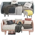 Modern Sofa And Bed Interior With Cozy Cushions Blankets And Side Table