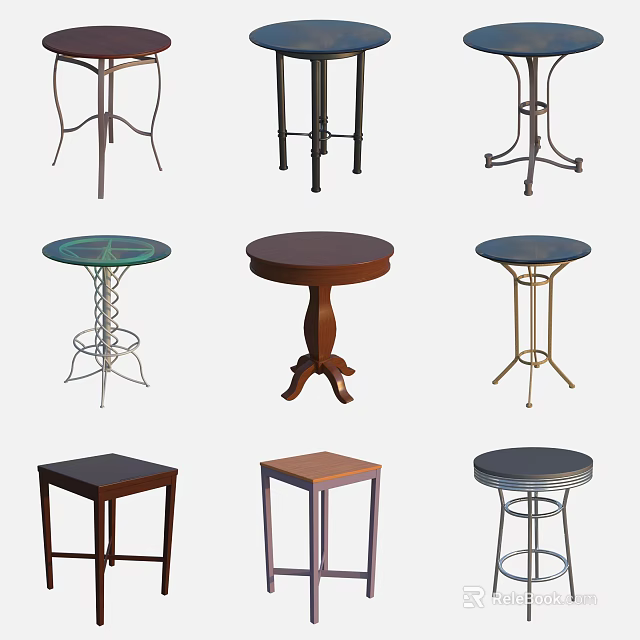 Dining Table Set Collection With Diverse Designs Round Square Tables And Metal Wooden Legs 3d model 