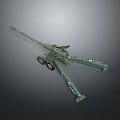 Green Military Cannon With Long Barrel And Wheel Mounted Carriage