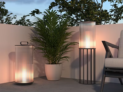 Outdoor Lights Modern Sleek Design for Patio with Potted Plant and Chair Creating Warm Glow 3d model