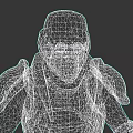 Game Movie Character In Red Armor With Green Glowing Eyes Sci Fi Warrior