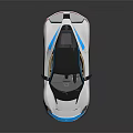 Modern Silver Sports Car With Blue Accents Black Roof And Streamlined Design