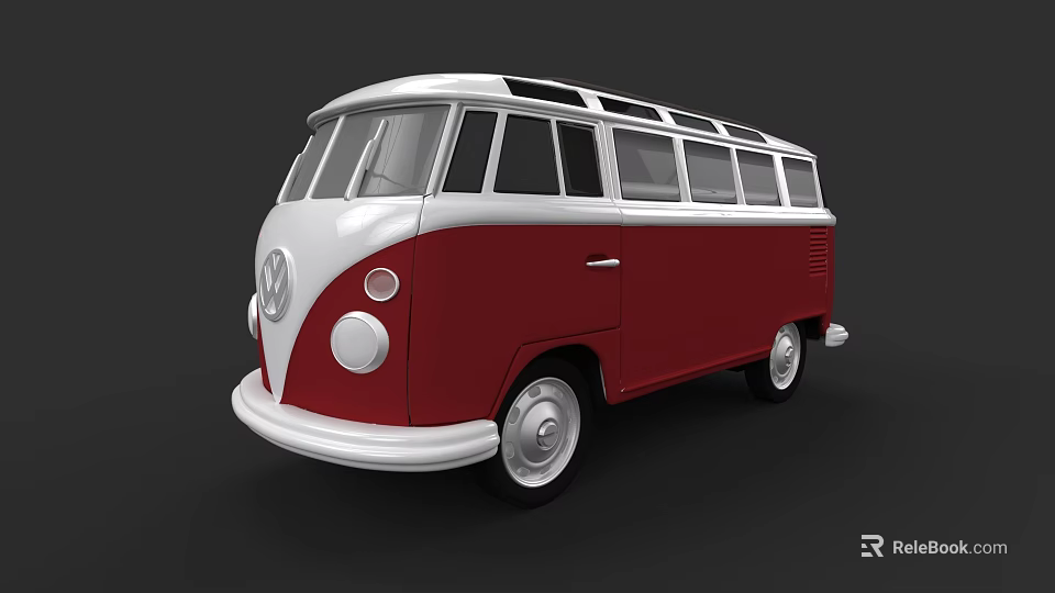Classic Volkswagen Red And White Vintage Van With Retro Exterior Design 3d model 