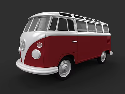 Classic Volkswagen Red And White Vintage Van With Retro Exterior Design 3d model