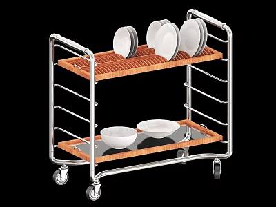 Two Tiered Kitchen Utility Cart With Plates Bowls And Rolling Wheels 3d model