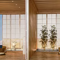 Modern Japanese Restaurant Interior With Wooden Walls Sliding Lattice Windows And Bamboo Plants