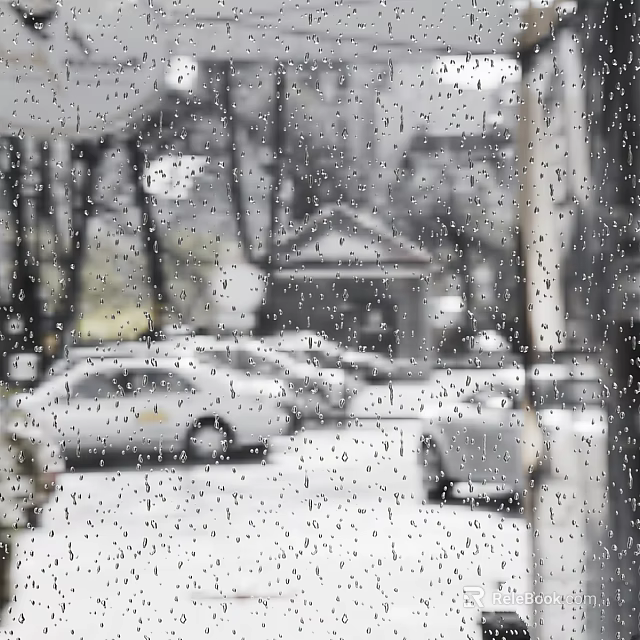 Rain Covered Window Glass With Raindrops Blurred Cars And Buildings Outside 3d model 