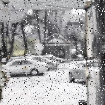 Rain Covered Window Glass With Raindrops Blurred Cars And Buildings Outside 3d model