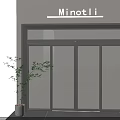 Modern Glass Sliding Doors With Gray Frame Minotli Storefront Potted Plant Window Blinds