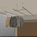 Modern Hanging Clothes Rack With Clothes In Interior Room Featuring Wooden Accent Wall And Blinds