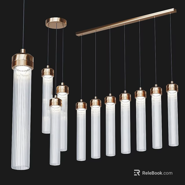 Modern Glass Tube Chandeliers with Brass Finish and Hanging Design for Contemporary Interior Decor 3d model 