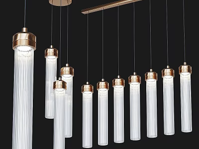 Modern Glass Tube Chandeliers with Brass Finish and Hanging Design for Contemporary Interior Decor 3d model