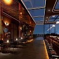Modern Elegant Cafe Interior Design With Glass Skylight Decorative Wall And Chandeliers