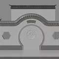 Traditional Chinese Garden Wall with Arched Doorway Traditional Tiled Roof and Hexagonal Lattice Windows