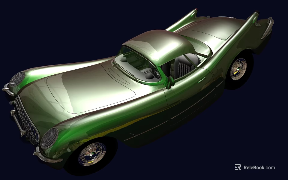 Vintage Green Sports Car With Sleek Body Design And Shiny Chrome Wheels 3d model 