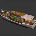 Wooden Boat With Green Trim White Canopy Deck Lifebuoys And Windows