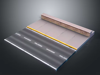 Modern Urban Road Structure With White Lane Markings And Yellow Brick Curb 3d model
