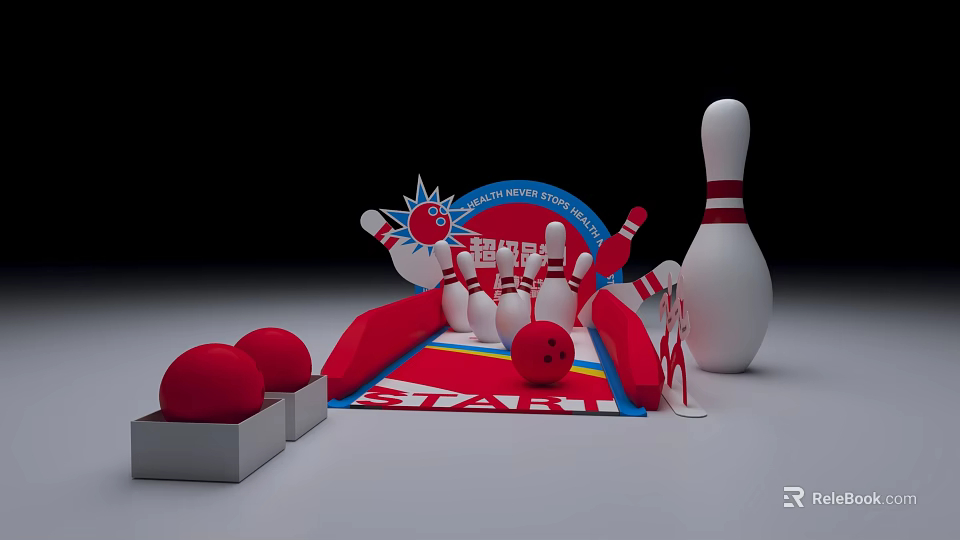 Interactive Bowling Zone With Red Balls White Pins And Fun Lane Setup 3d model 