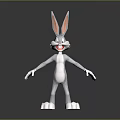 Cartoon Rabbit With Large Ears Standing Open Arms Smiling White Body Gray Background Reflection