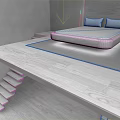 Minimalist Furniture Design Featuring Floating Bed With Two Pillows On Raised Platform And Stairs