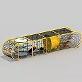 Playground Equipment With Yellow Metal Frames Netted Tunnels And Climbing Structures 3d model