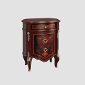 Elegant Antique Wooden Bedside Table With Ornate Carvings And Metal Accents