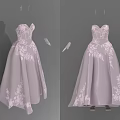 Elegant Strapless Pastel Purple Long Dress with Lace Details and Gloves for Formal Events