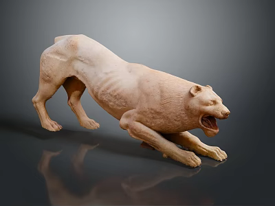Game Movie Character Lion Sculpture Displaying Fierce Muscular Attack Pose 3d model