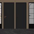 Black Hinged Doors With Various Designs Glass Panels And Marble Floor Interior