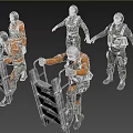 Group of People in Uniforms Climbing Ladders and Working Together