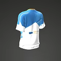 Blue And White Sports T-Shirt With Yellow Collar Short Sleeve Front Logo Design