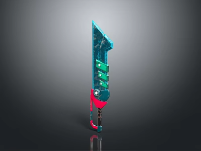 Futuristic Mechanical Weapon Featuring Blue Red Design And Glowing Green Components 3d model