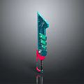 Futuristic Mechanical Weapon Featuring Blue Red Design And Glowing Green Components