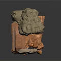 3D Scene Component With Natural Rock Formation And Wooden Frame Structure