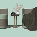 Casual Sofa Set with Two Curved Seats Side Table Pampas Grass Vase and Knitted Blanket