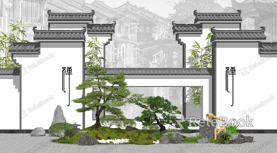 New Chinese style landscape sketch dry landscape courtyard landscape Zen landscape model